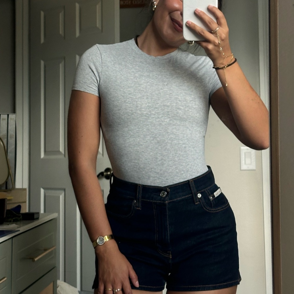 gray bodysuit